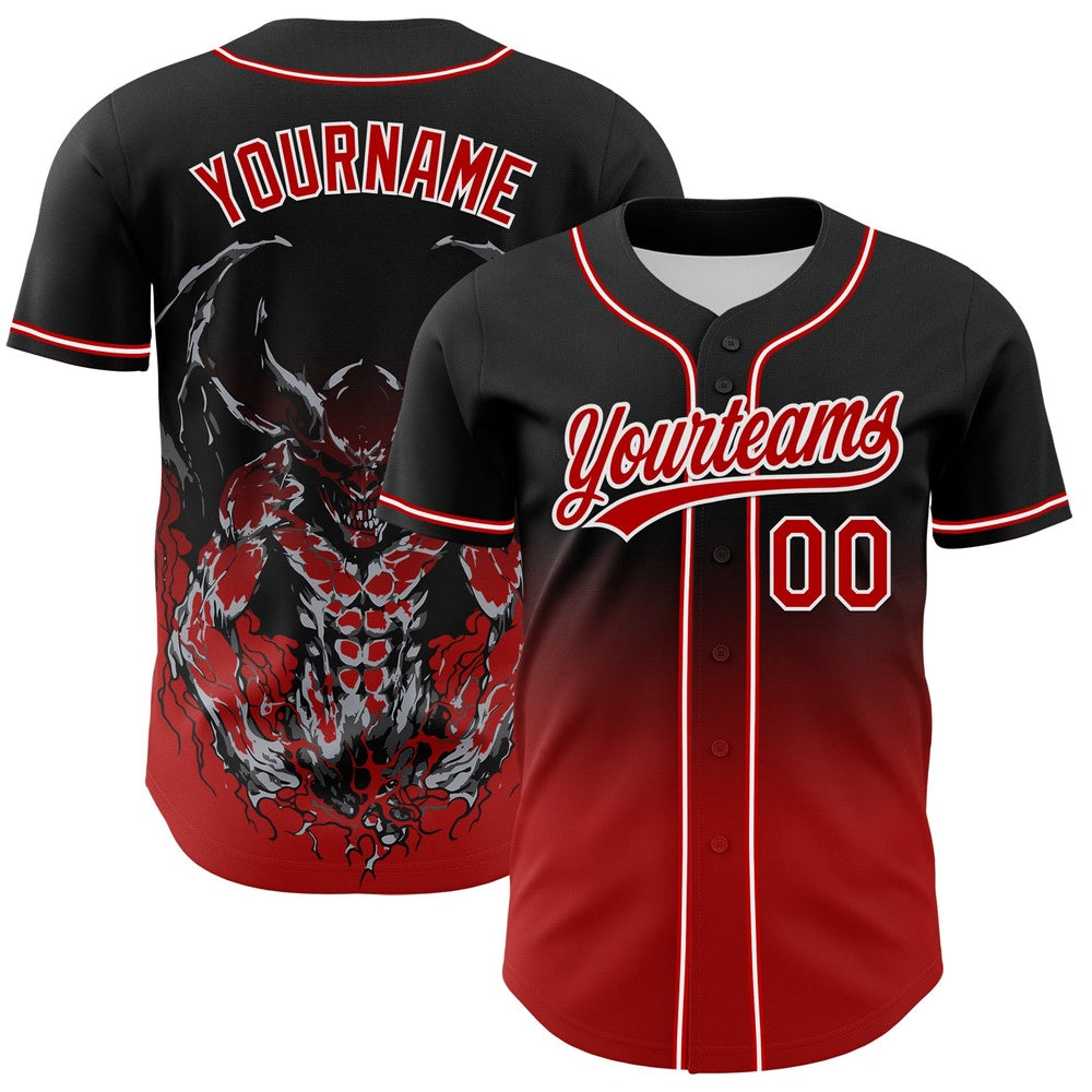 USA Baseball Jersey, Custom Black Red White 3D Pattern Halloween Skull Authentic Baseball Jersey, Team Jerseys Baseball