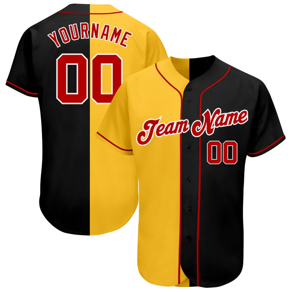 USA Baseball Jersey, Custom Black Red Yellow Authentic Split Fashion Baseball Jersey, Team Jerseys Baseball