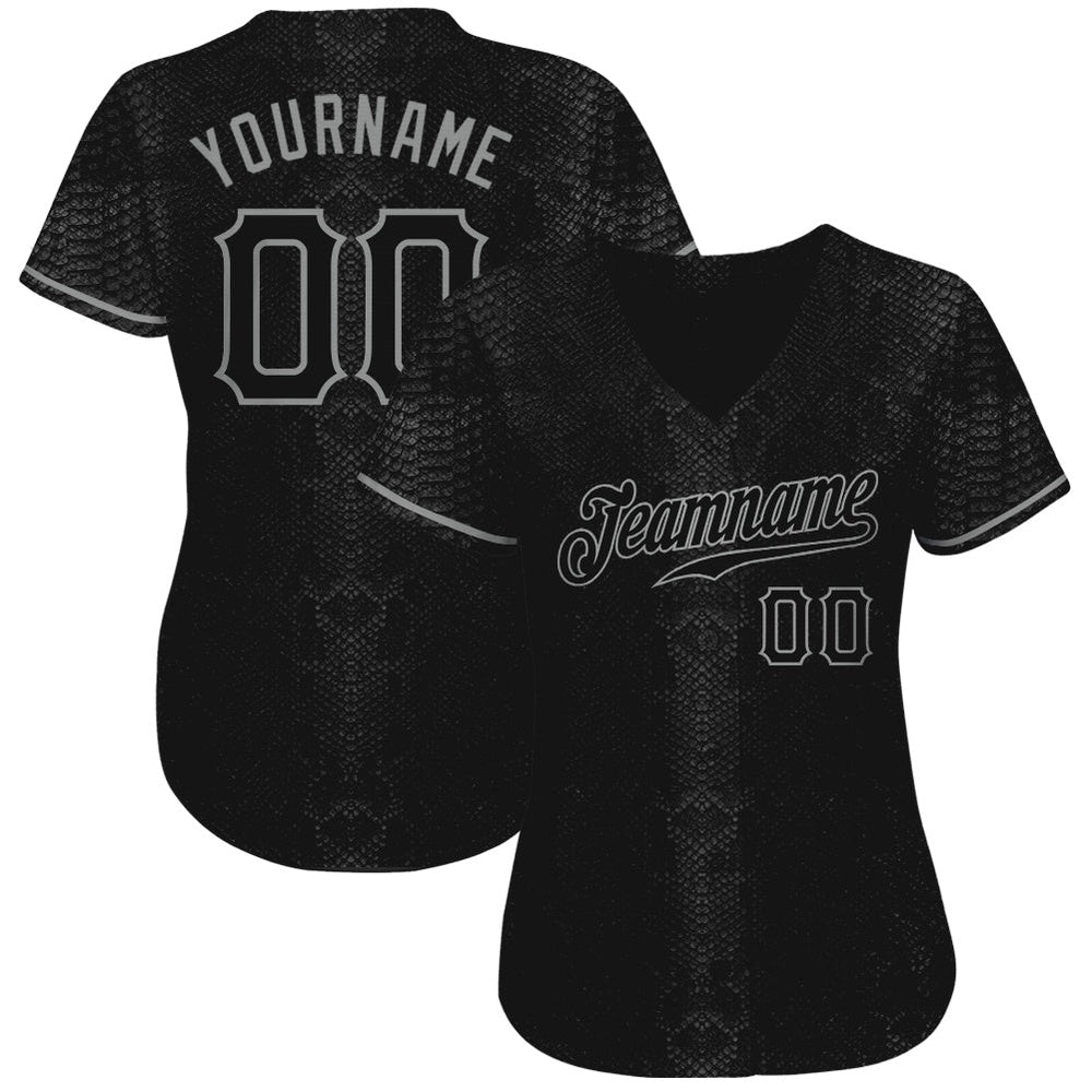 USA Baseball Jersey, Custom Black Snakeskin Black Gray 3D Pattern Design Authentic Baseball Jersey, Team Jerseys Baseball