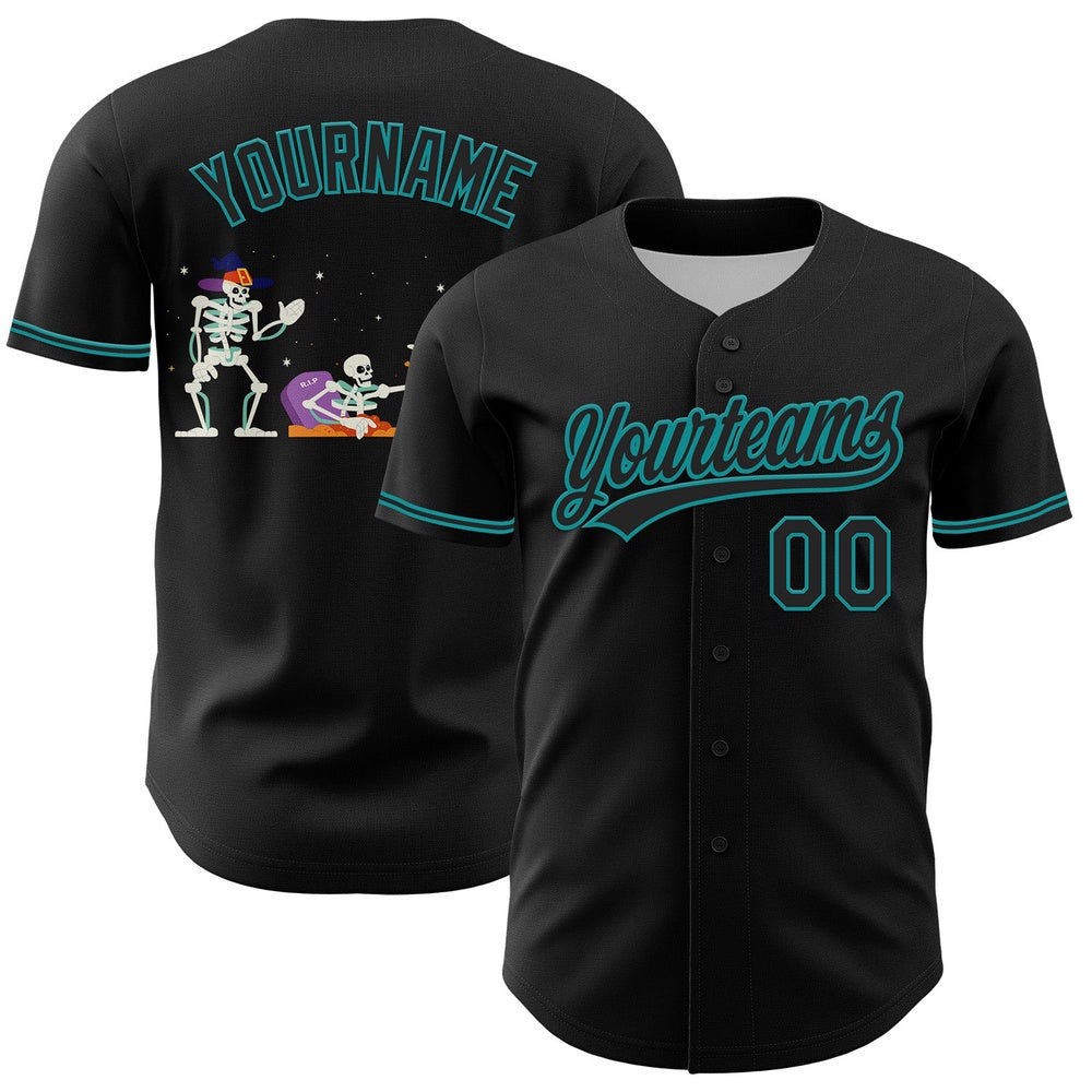 USA Baseball Jersey, Custom Black Teal 3D Halloween Authentic Baseball Jersey, Team Jerseys Baseball