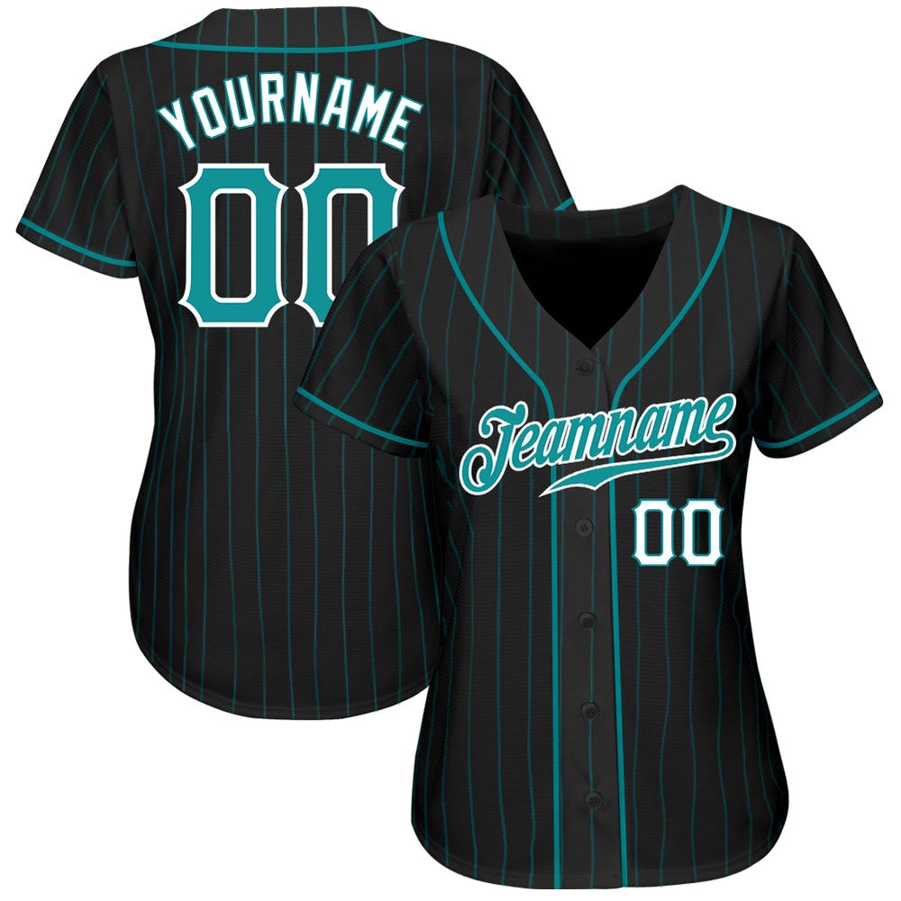 USA Baseball Jersey, Custom Black Teal Pinstripe Teal White Authentic Baseball Jersey, Team Jerseys Baseball