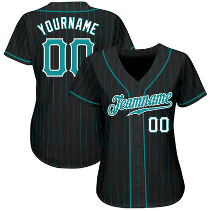 USA Baseball Jersey, Custom Black Teal Pinstripe Teal White Authentic Baseball Jersey, Team Jerseys Baseball