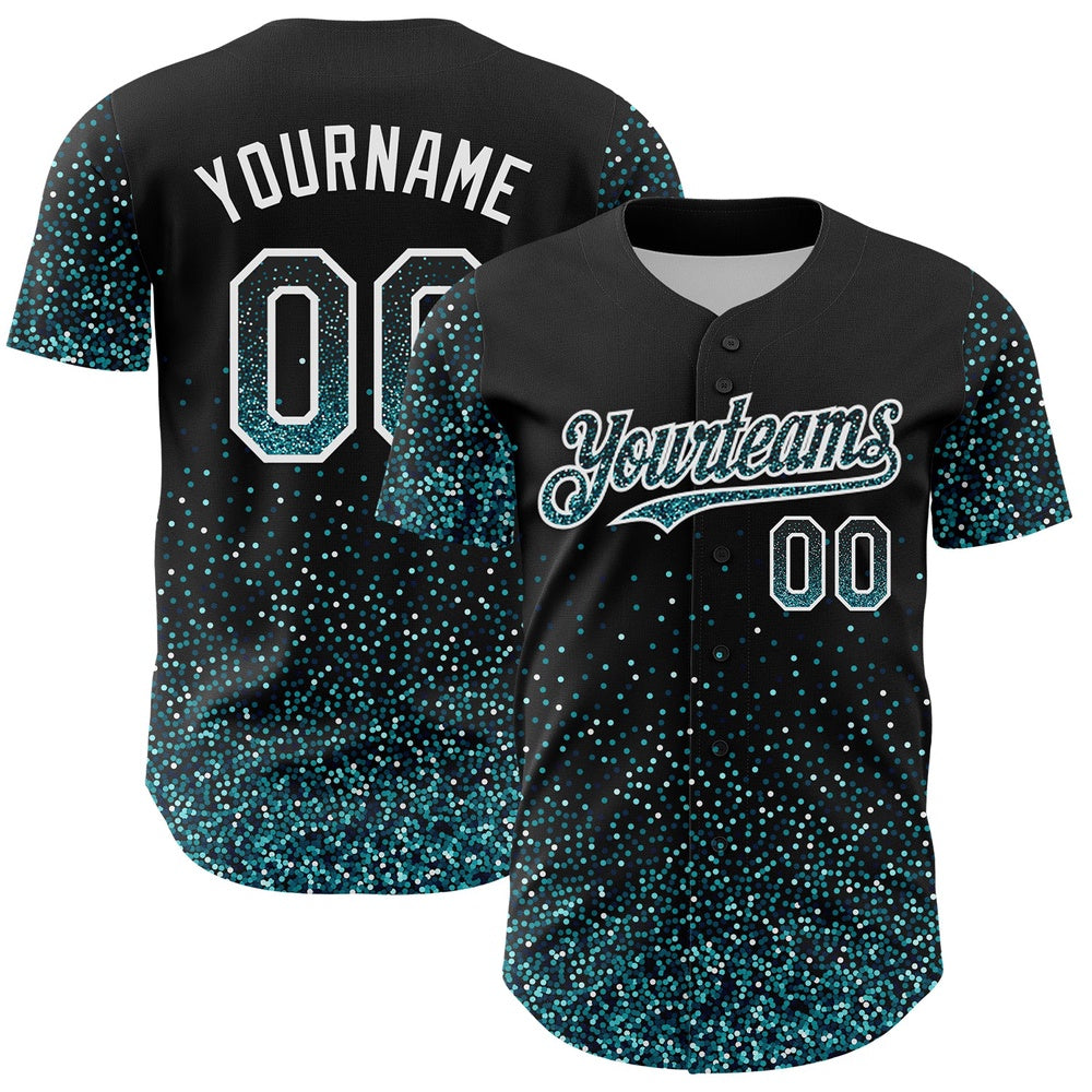 USA Baseball Jersey, Custom Black Teal White 3D Pattern Design Abstract Colorful Glittering Dot Authentic Baseball Jersey