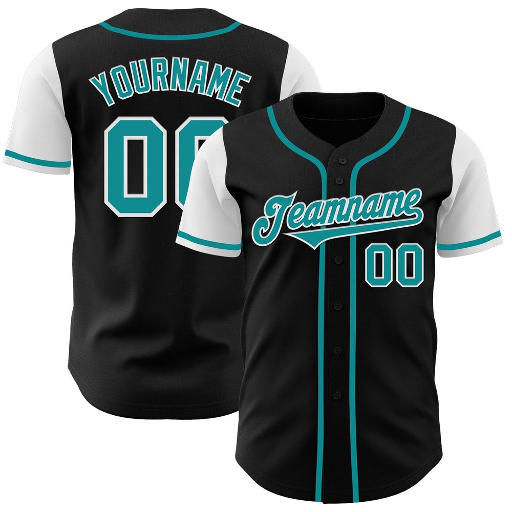 USA Baseball Jersey, Custom Black Teal White Authentic Two Tone Baseball Jersey, Team Jerseys Baseball