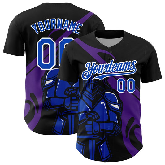USA Baseball Jersey, Custom Black Thunder Blue Purple 3D Pattern Design Knight Hero Art Authentic Baseball Jersey, Team Jerseys Baseball