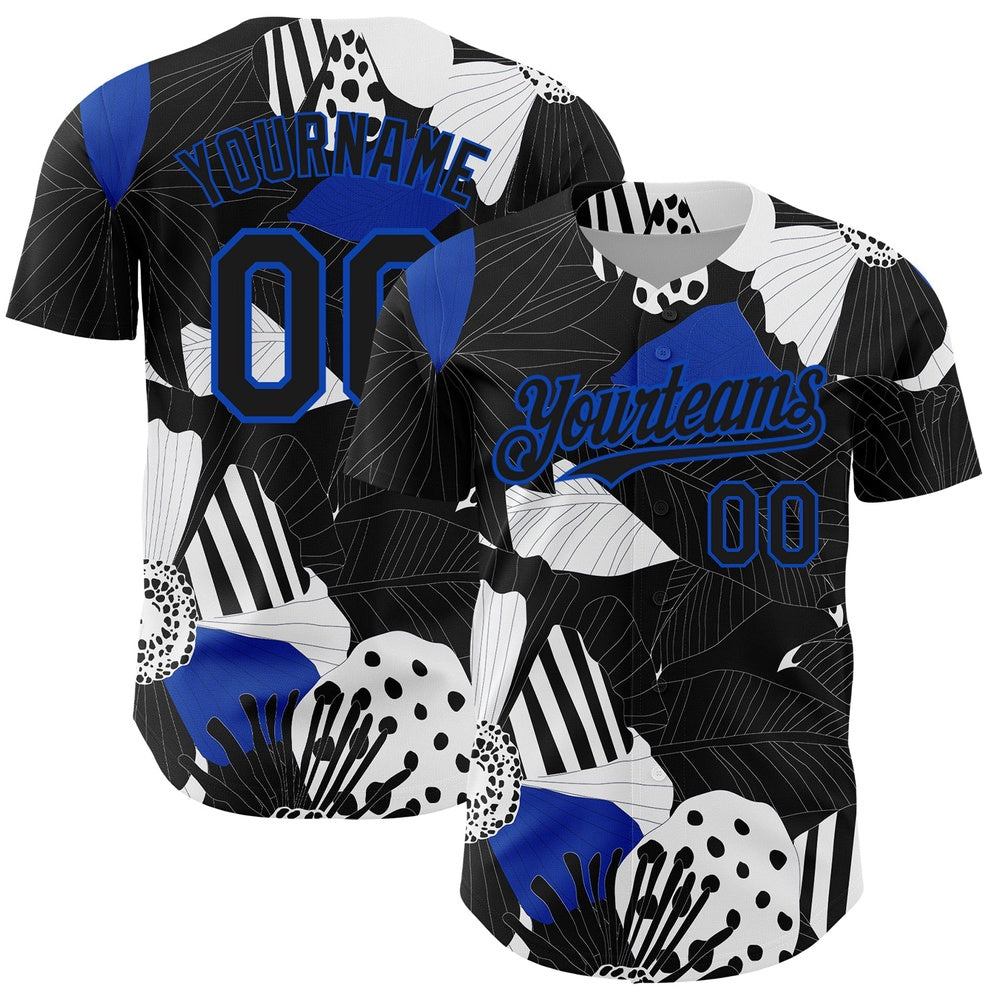 USA Baseball Jersey, Custom Black Thunder Blue White 3D Pattern Design Flower Authentic Baseball Jersey, Team Jerseys Baseball