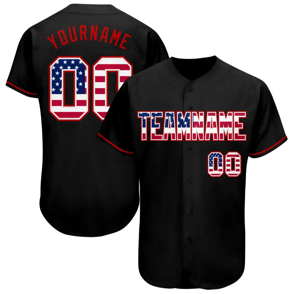 USA Baseball Jersey, Custom Black USA Flag Red Authentic Baseball Jersey, Team Jerseys Baseball