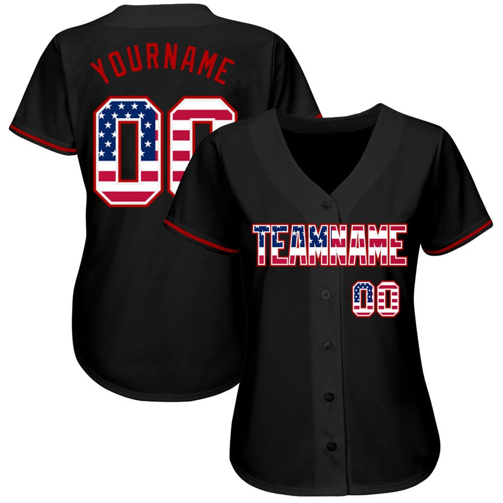 USA Baseball Jersey, Custom Black USA Flag Red Authentic Baseball Jersey, Team Jerseys Baseball