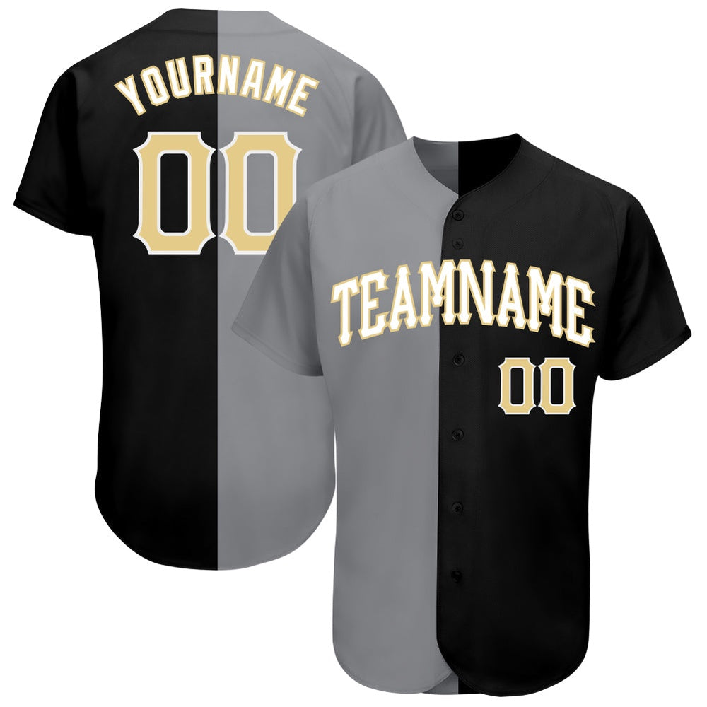 USA Baseball Jersey, Custom Black Vegas Gold Gray Authentic Split Fashion Baseball Jersey, Team Jerseys Baseball