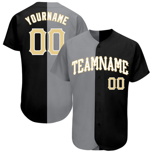 USA Baseball Jersey, Custom Black Vegas Gold Gray Authentic Split Fashion Baseball Jersey, Team Jerseys Baseball