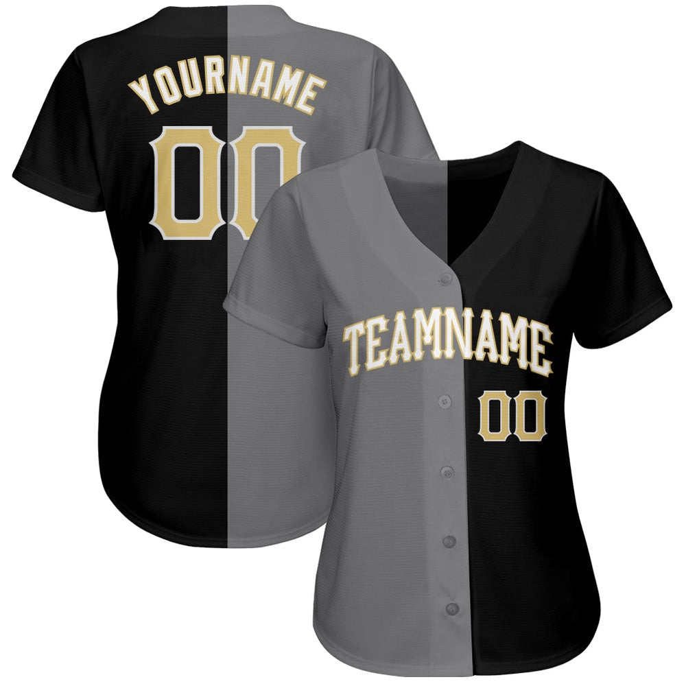 USA Baseball Jersey, Custom Black Vegas Gold Gray Authentic Split Fashion Baseball Jersey, Team Jerseys Baseball