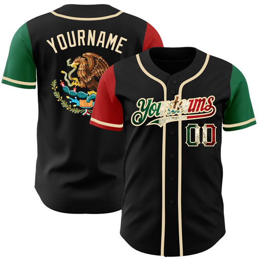 USA Baseball Jersey, Custom Black Vintage Mexican Flag Kelly Green Red City Cream Authentic Two Tone Baseball Jersey
