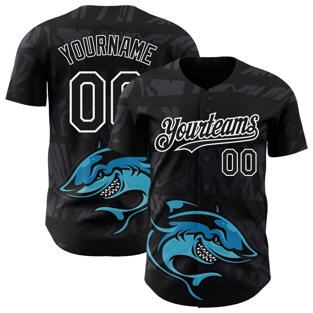 USA Baseball Jersey, Custom Black White 3D Pattern Design Animal Shark Authentic Baseball Jersey, Team Jerseys Baseball