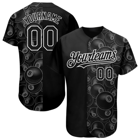 USA Baseball Jersey, Custom Black White 3D Pattern Design Billiards Snooker 8 Ball Authentic Baseball Jersey, Team Jerseys Baseball