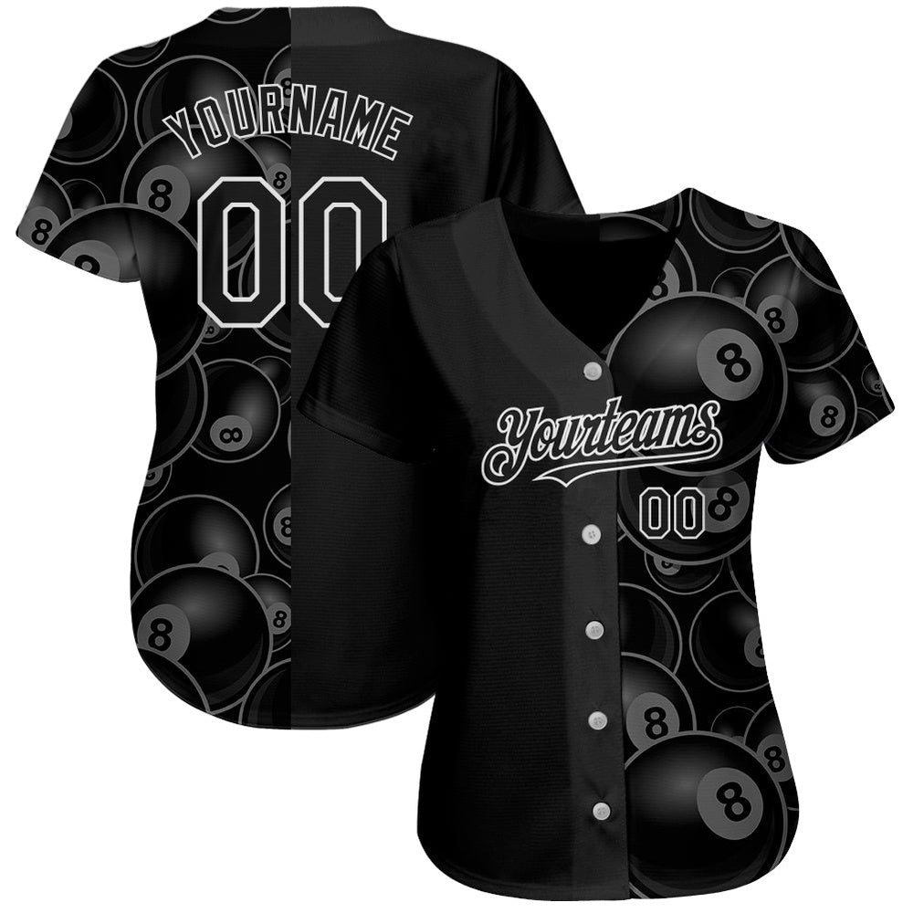 USA Baseball Jersey, Custom Black White 3D Pattern Design Billiards Snooker 8 Ball Authentic Baseball Jersey, Team Jerseys Baseball