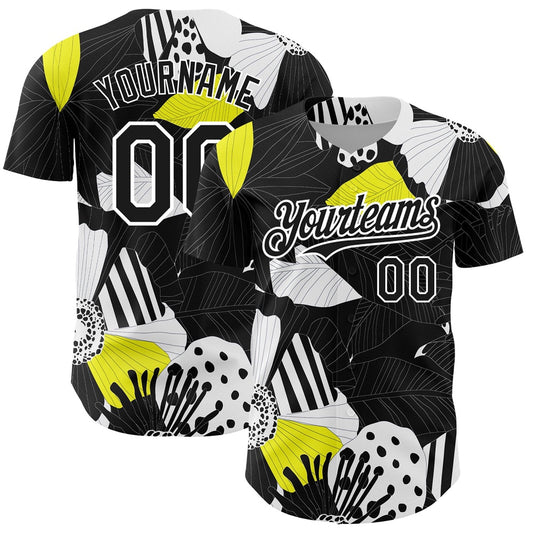 USA Baseball Jersey, Custom Black White 3D Pattern Design Flower Authentic Baseball Jersey, Team Jerseys Baseball