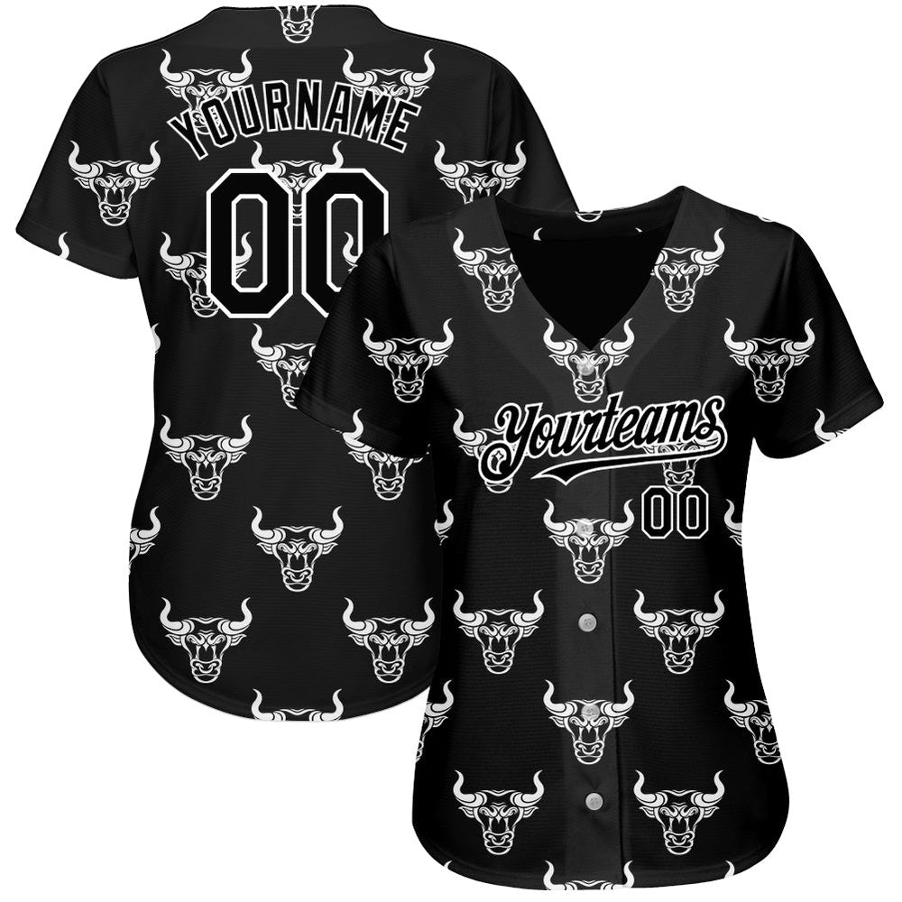 USA Baseball Jersey, Custom Black White 3D Pattern Design Ox Authentic Baseball Jersey, Team Jerseys Baseball