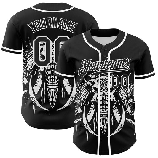 USA Baseball Jersey, Custom Black White 3D Pattern Design Rave Mastodons Head Authentic Baseball Jersey, Team Jerseys Baseball