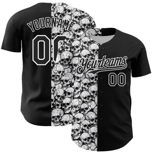 USA Baseball Jersey, Custom Black White 3D Pattern Design Rave Skull Authentic Baseball Jersey, Team Jerseys Baseball