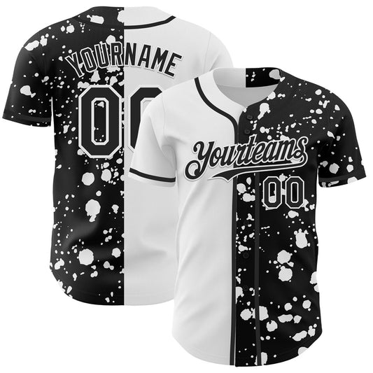 USA Baseball Jersey, Custom Black White 3D Pattern Design Rave Splash Authentic Baseball Jersey, Team Jerseys Baseball