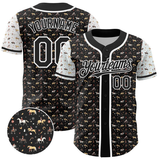 USA Baseball Jersey, Custom Black White 3D Pattern Design Rodeo Cowboy Authentic Baseball Jersey, Team Jerseys Baseball