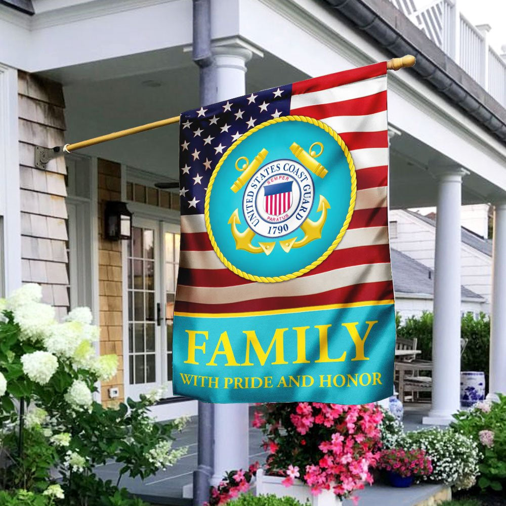 US Coast Guard Flag, Family With Pride And Honor Us Coast Guard Flag, Coastal American Flag, Veteran Day Gift