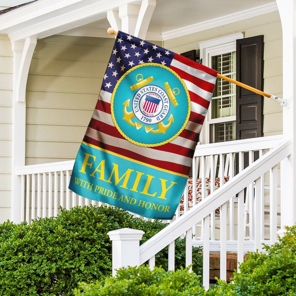 US Coast Guard Flag, Family With Pride And Honor Us Coast Guard Flag, Coastal American Flag, Veteran Day Gift