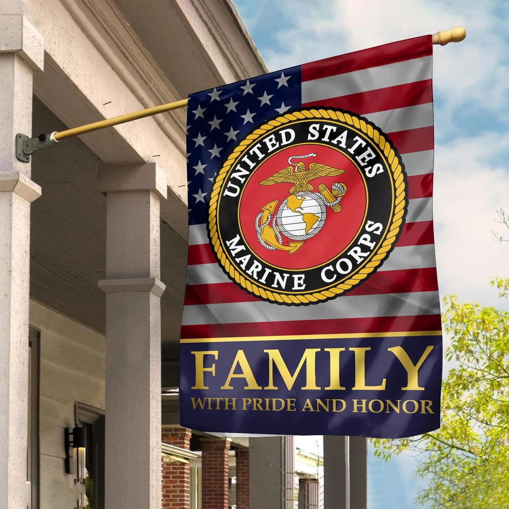 US Marine Corps Flag, USMC Garden Flag, Marine Family With Pride And Honor, US Marine Garden Flag, Veteran Garden Flags