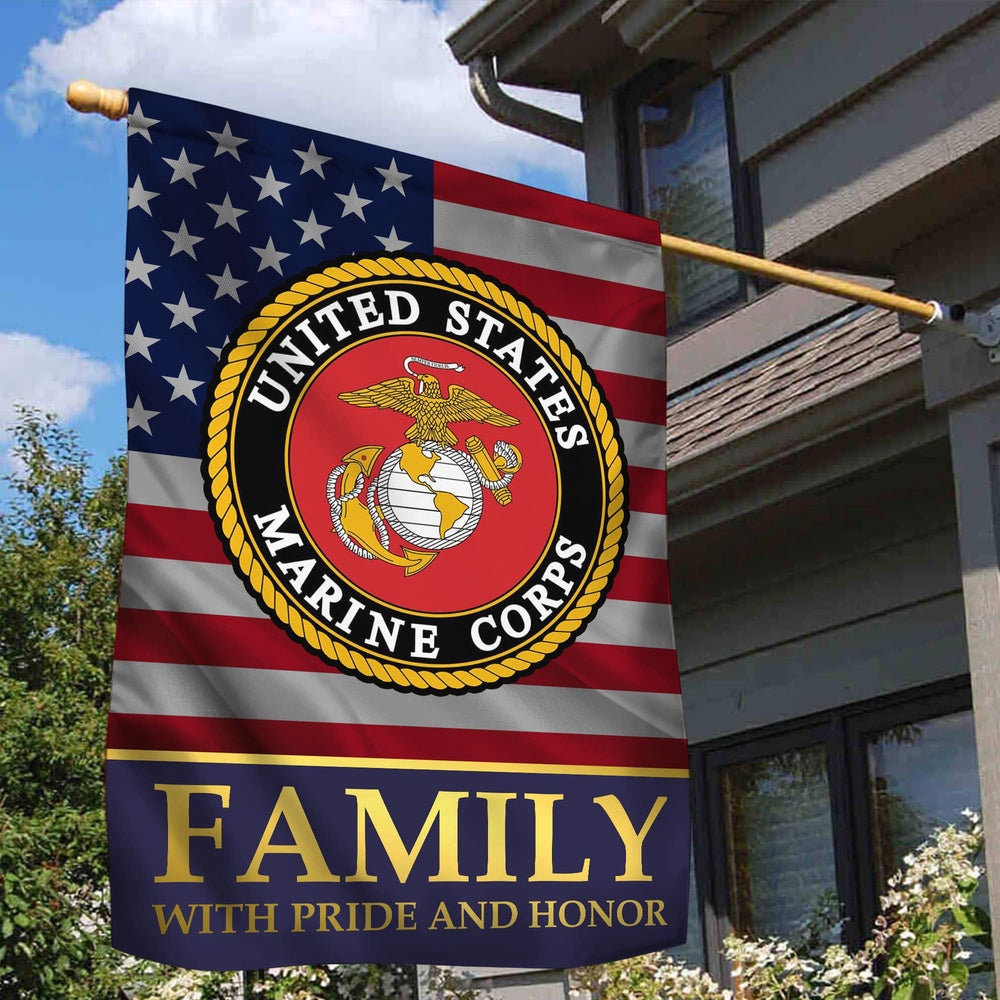 US Marine Corps Flag, USMC Garden Flag, Marine Family With Pride And Honor, US Marine Garden Flag, Veteran Garden Flags
