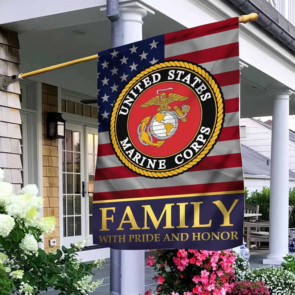US Marine Corps Flag, USMC Garden Flag, Marine Family With Pride And Honor, US Marine Garden Flag, Veteran Garden Flags