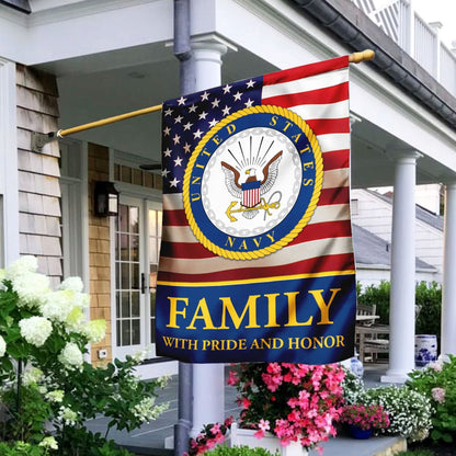 US Navy Veteran Flag, Family With Pride And Honor Us Navy Flag, US Navy Garden Flag, US Veteran Flag, Veteran Day Gift