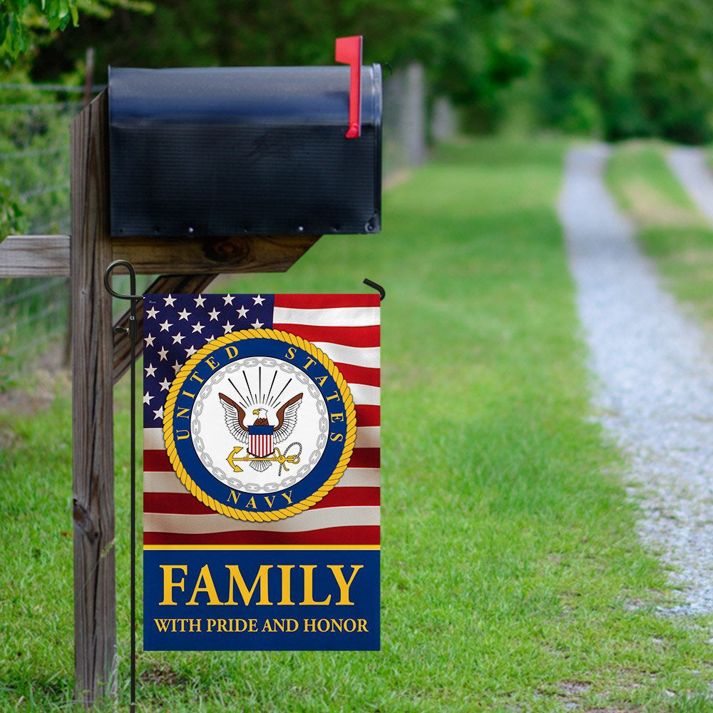 US Navy Veteran Flag, Family With Pride And Honor Us Navy Flag, US Navy Garden Flag, US Veteran Flag, Veteran Day Gift