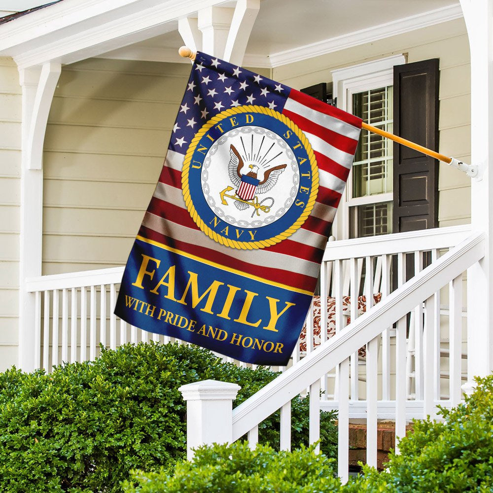 US Navy Veteran Flag, Family With Pride And Honor Us Navy Flag, US Navy Garden Flag, US Veteran Flag, Veteran Day Gift