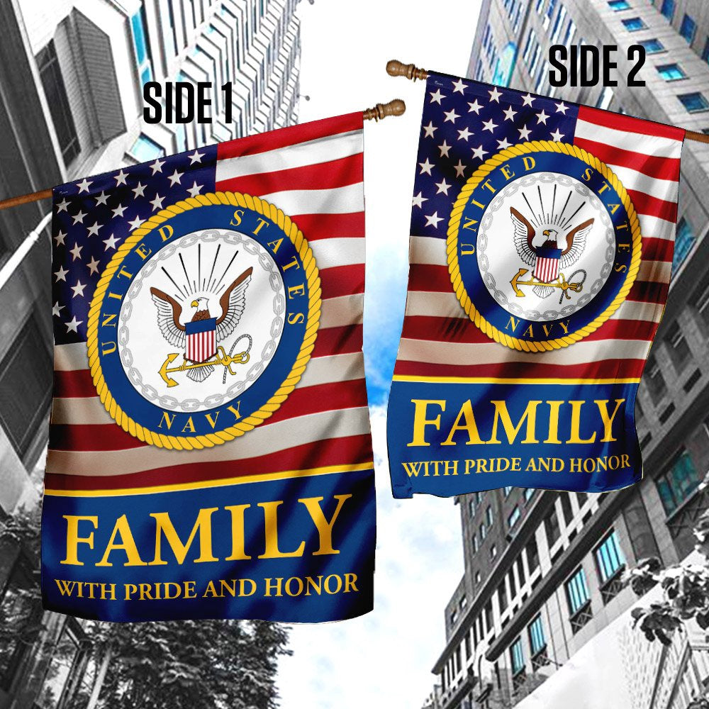 US Navy Veteran Flag, Family With Pride And Honor Us Navy Flag, US Navy Garden Flag, US Veteran Flag, Veteran Day Gift