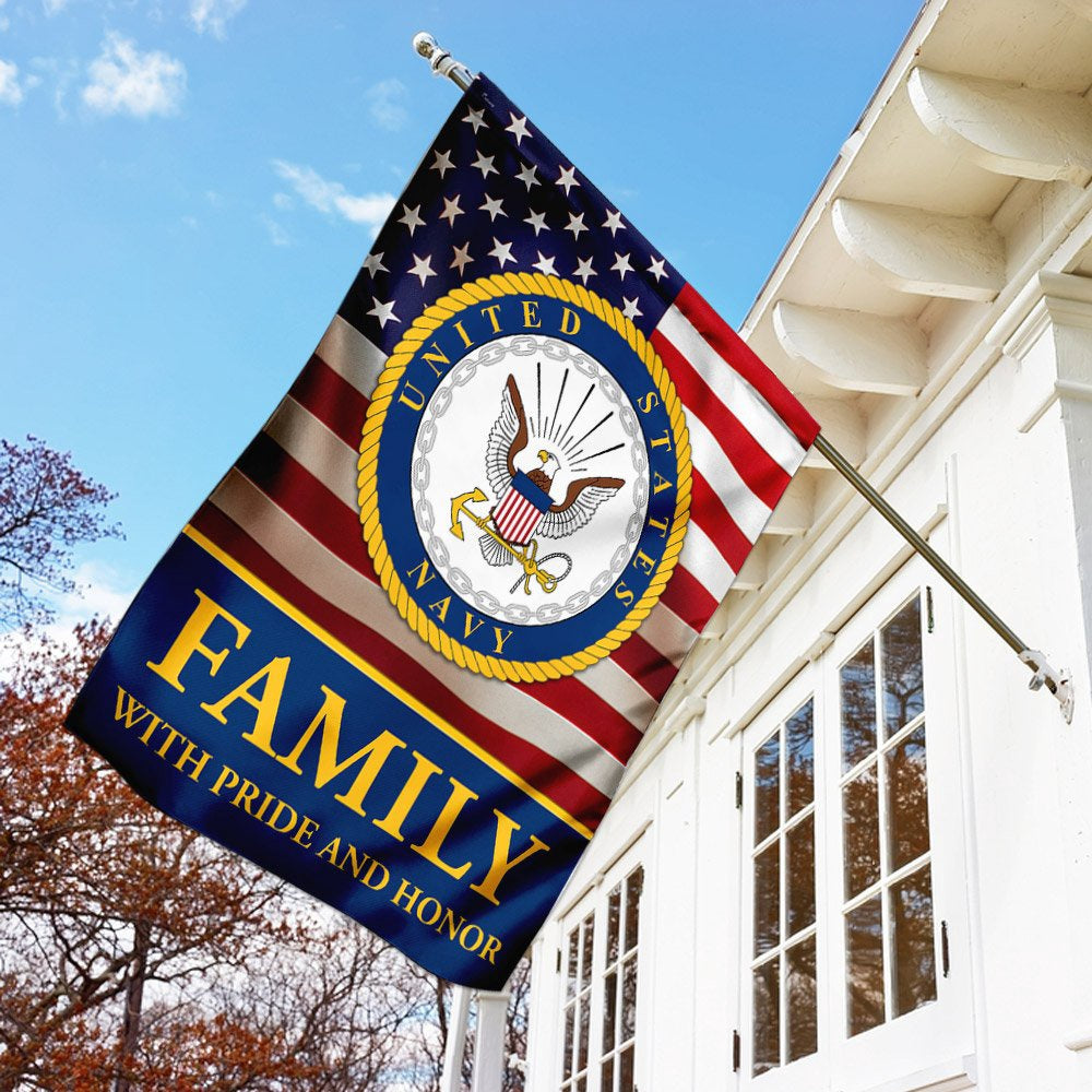 US Navy Veteran Flag, Family With Pride And Honor Us Navy Flag, US Navy Garden Flag, US Veteran Flag, Veteran Day Gift