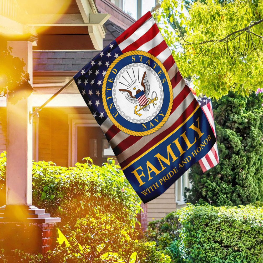 US Navy Veteran Flag, Family With Pride And Honor Us Navy Flag, US Navy Garden Flag, US Veteran Flag, Veteran Day Gift