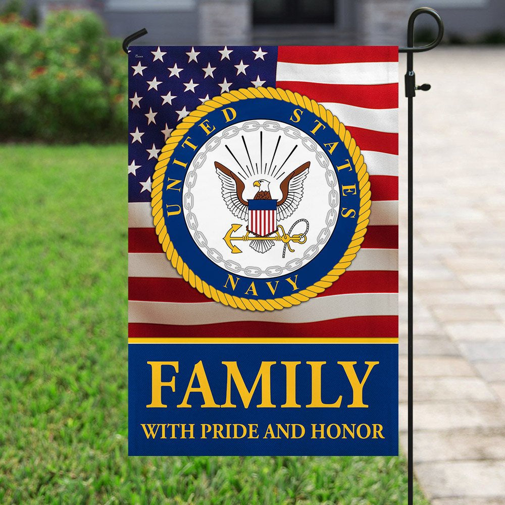US Navy Veteran Flag, Family With Pride And Honor Us Navy Flag, US Navy Garden Flag, US Veteran Flag, Veteran Day Gift