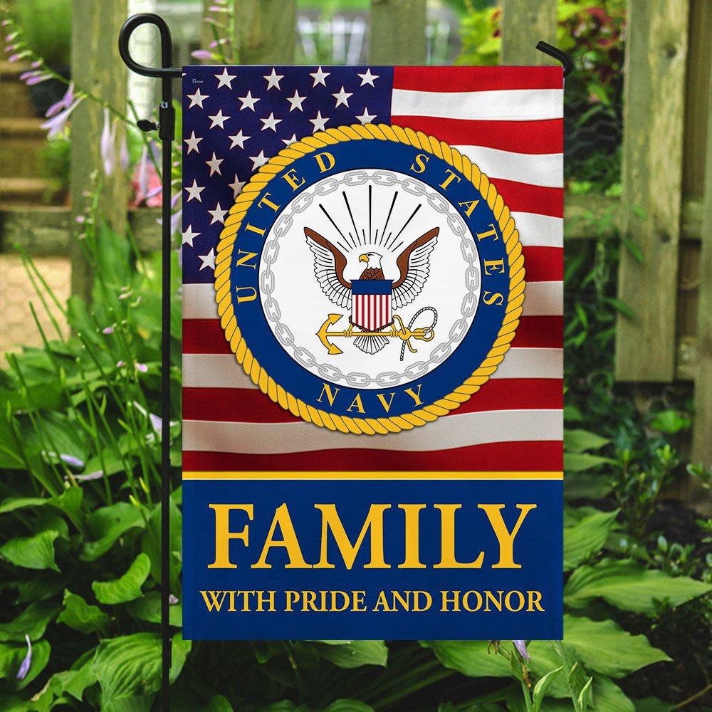US Navy Veteran Flag, Family With Pride And Honor Us Navy Flag, US Navy Garden Flag, US Veteran Flag, Veteran Day Gift