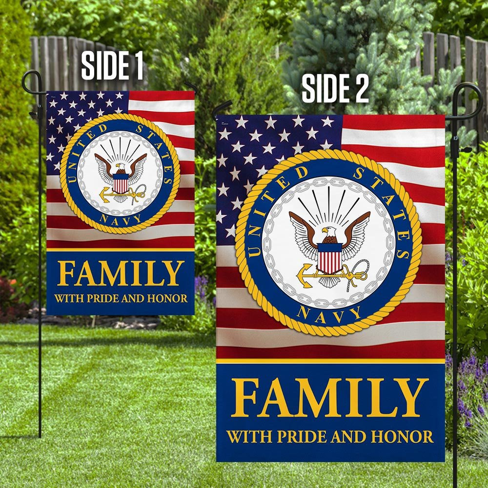 US Navy Veteran Flag, Family With Pride And Honor Us Navy Flag, US Navy Garden Flag, US Veteran Flag, Veteran Day Gift