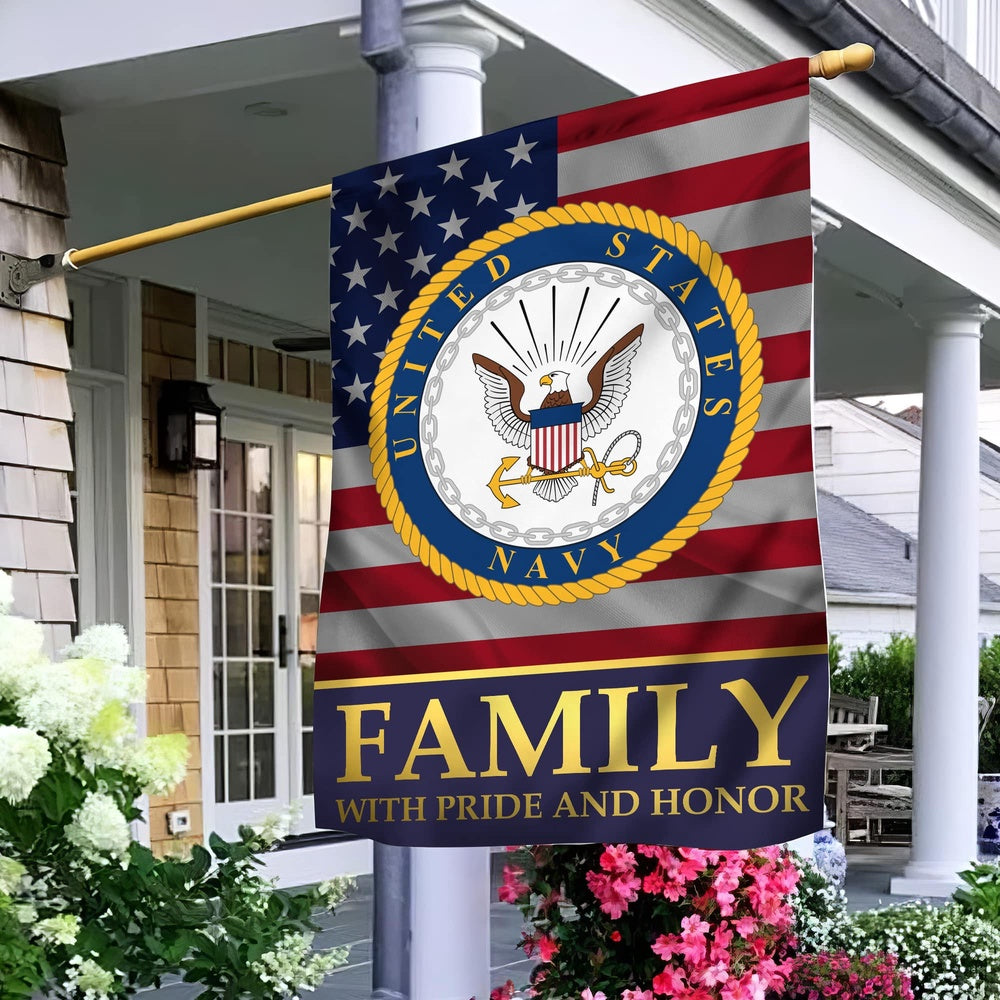 US Navy Veteran Flag, Us Navy Garden Flag, Navy Family With Pride And Honor, US Navy Garden Flag, US Veteran Flag, Veteran Day Gift