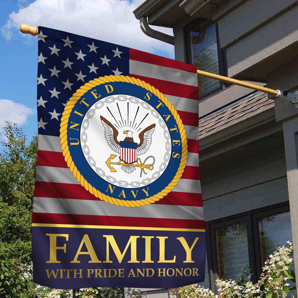 US Navy Veteran Flag, Us Navy Garden Flag, Navy Family With Pride And Honor, US Navy Garden Flag, US Veteran Flag, Veteran Day Gift