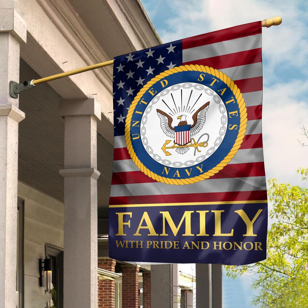 US Navy Veteran Flag, Us Navy Garden Flag, Navy Family With Pride And Honor, US Navy Garden Flag, US Veteran Flag, Veteran Day Gift