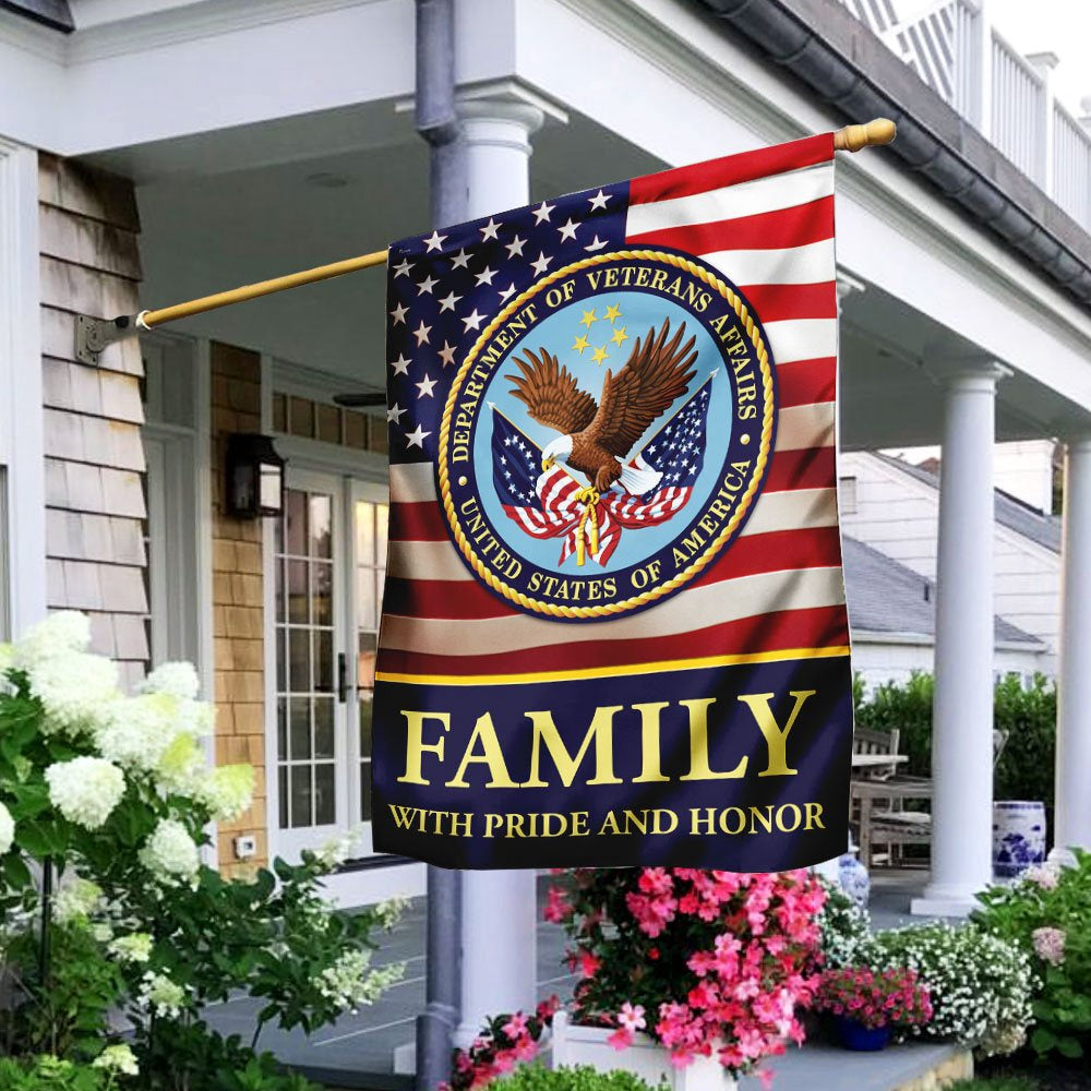 US Veteran Flag, Family With Pride And Honor Us Veterans Flag, Veteran Garden Flags