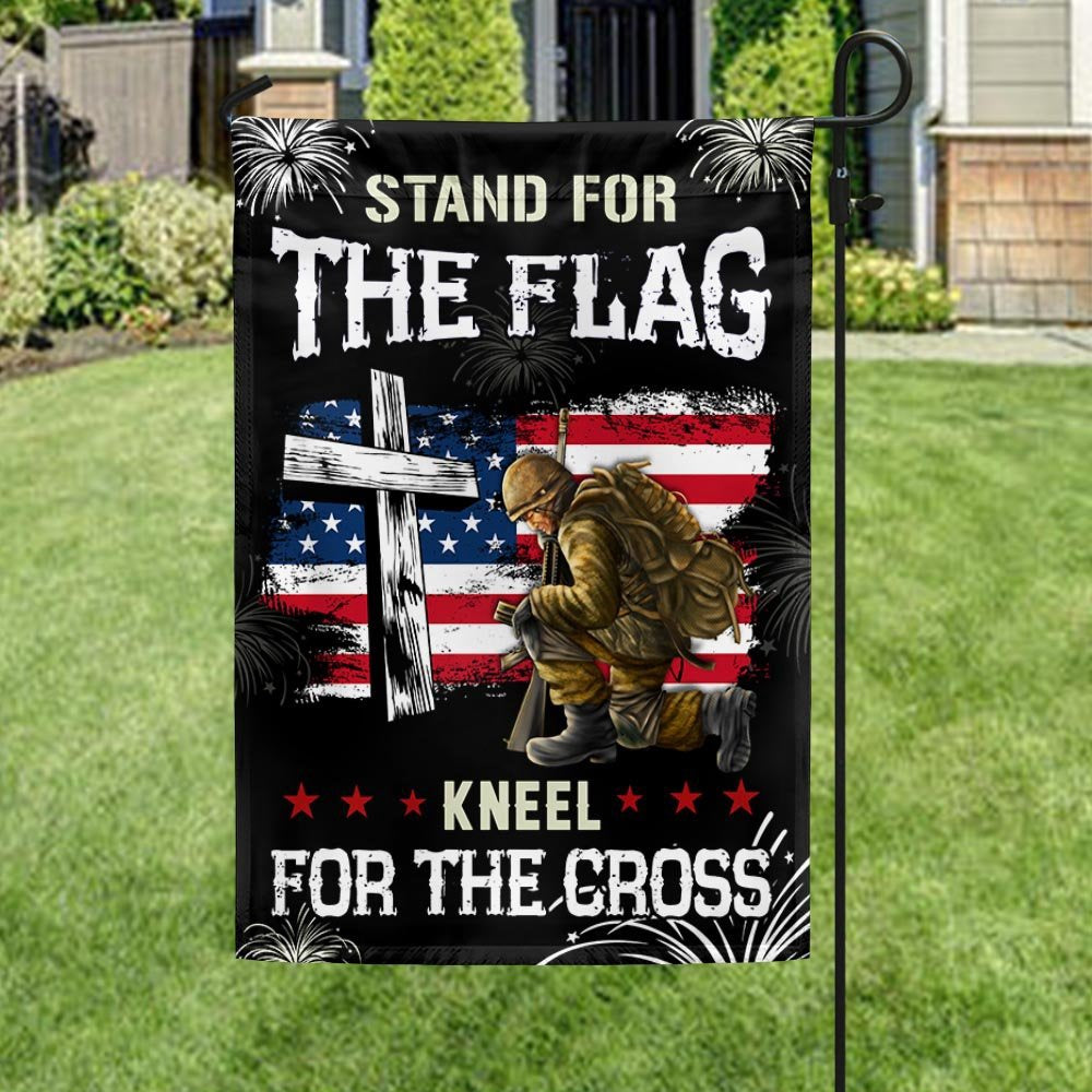 US Veteran Flag, God Veteran Stand For The Flag Kneel For The Cross Flag, Veteran Garden Flags
