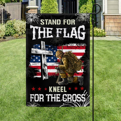 US Veteran Flag, God Veteran Stand For The Flag Kneel For The Cross Flag, Veteran Garden Flags