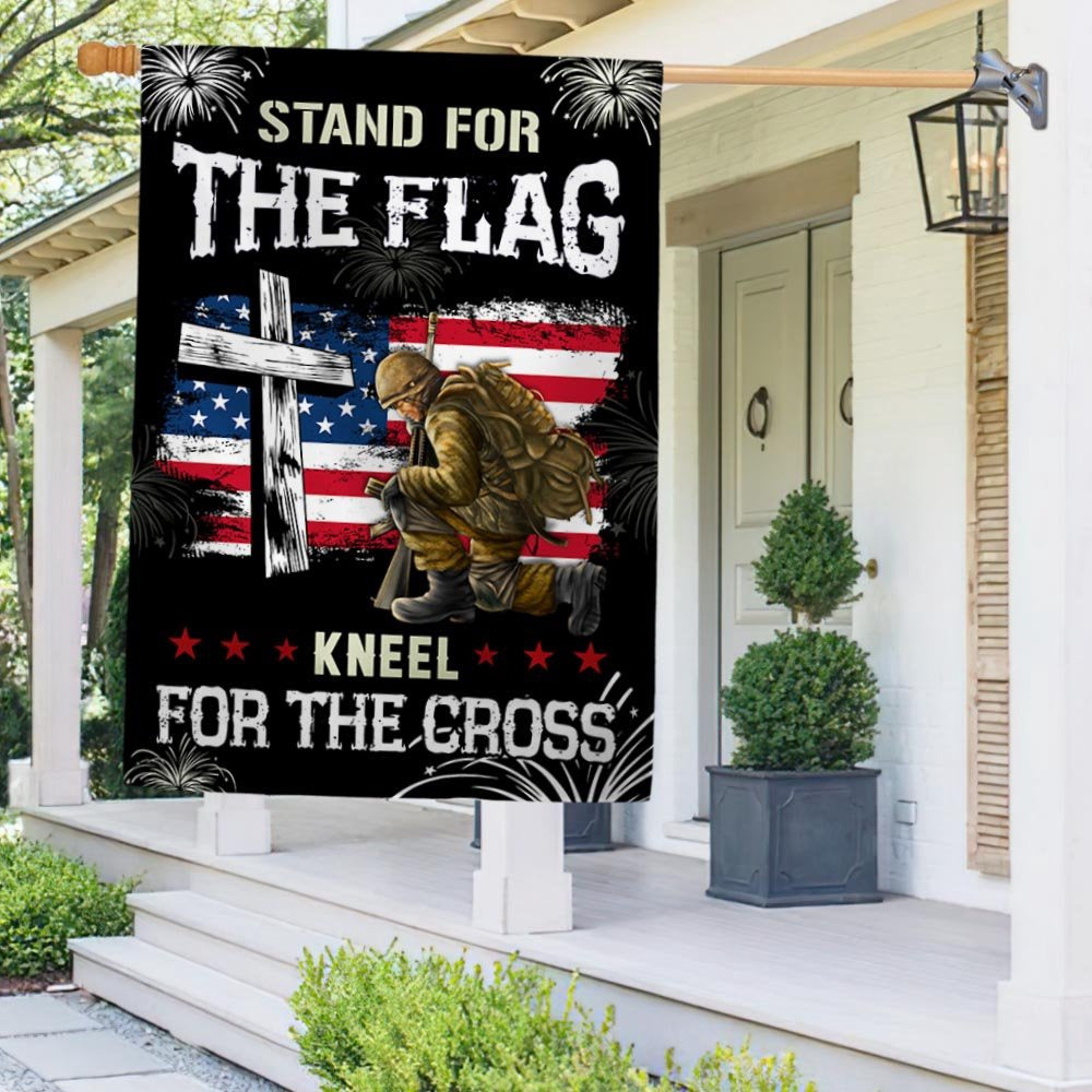 US Veteran Flag, God Veteran Stand For The Flag Kneel For The Cross Flag, Veteran Garden Flags