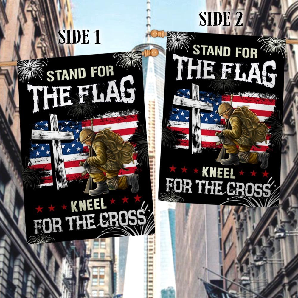 US Veteran Flag, God Veteran Stand For The Flag Kneel For The Cross Flag, Veteran Garden Flags