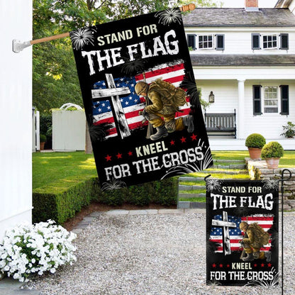 US Veteran Flag, God Veteran Stand For The Flag Kneel For The Cross Flag, Veteran Garden Flags