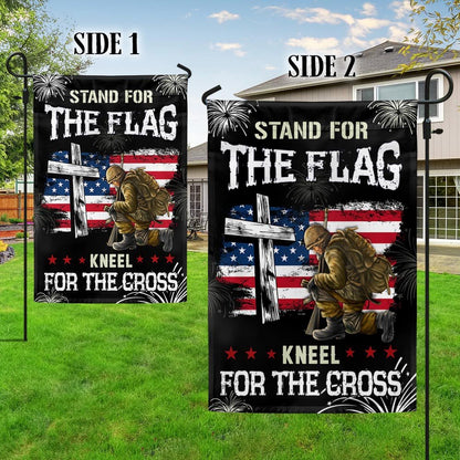 US Veteran Flag, God Veteran Stand For The Flag Kneel For The Cross Flag, Veteran Garden Flags