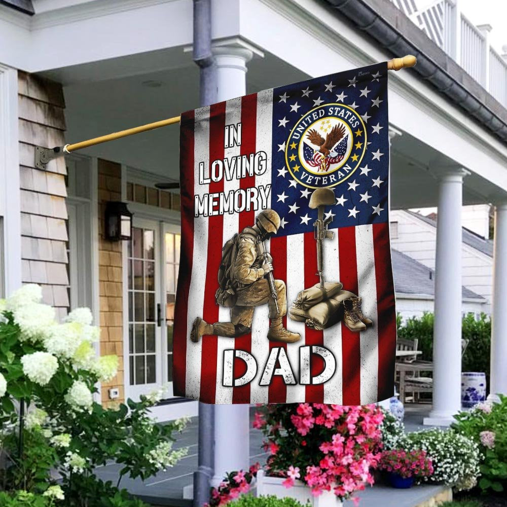 US Veteran Flag, In Loving Memory Veteran Dad Flag, Veteran Garden Flags